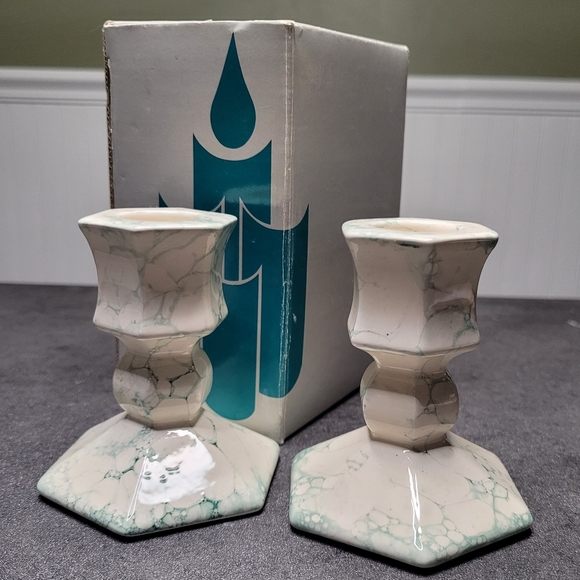 PartyLite Pair of Terrazzo Ceramic Tapered Candle Holders - Picture 1 of 10